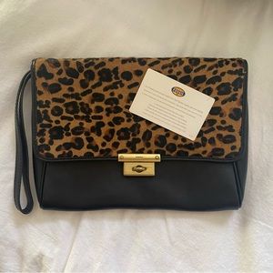 Fossil leopard print and leather clutch